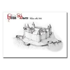 Řada tužkokreseb rekonstrukcí hradů a zámků: Úsov - kolem roku 1500