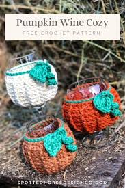 Crochet Pumpkin Wine Glass Cozy Free