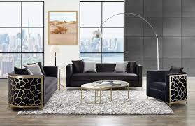 malaga black velvet sofa with gold accents