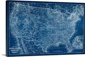 Us Map Blueprint Wall Art Canvas