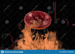 Bitcoin Coin Toasted On Fire With Candlestick Chart As