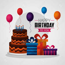 The cake is decorated with candles and delivered with a card, for you to write your birthday wishes. Happy Birthday Card Party Celebrate Balloons Three Story Cake Royalty Free Cliparts Vectors And Stock Illustration Image 114969523