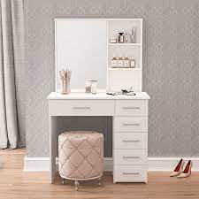 white painted makeup vanity table