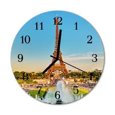 Glass Wall Clock Paris Towns Multi