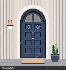 House Door Front Window Plants Flat Style Building Entry