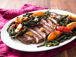 pan seared flank steak with peaches and