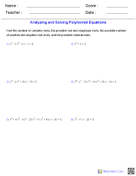 Polynomial Functions Worksheets