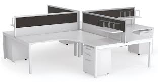 A corner office desk is an ideal way to save space in your office. Axis 4 Person Corner Workstation With Screens Office Stock