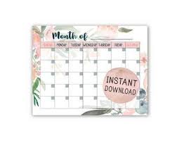Bundle Printable Watercolor Floral Calendars Weekly Monthly Meal
