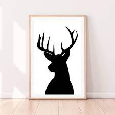 Deer Head Art Black And White Prints