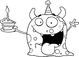 Tô màu quái vật và bánh sinh nhật - Trang Tô Màu Cho Bé