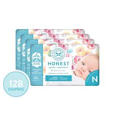 The Honest Company Diapers Newborn Size 0 Rose Blossom Print Trueabsorb Technology Plant Derived Materials Hypoallergenic 32 Count Pack