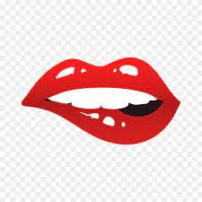 red lips biting on transpa