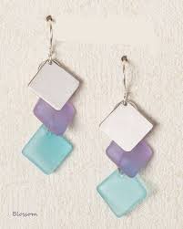 White Light Silver Swept Seaglass Earrings Blossom Purple