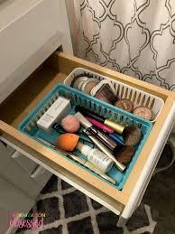 to organize makeup in a small bathroom