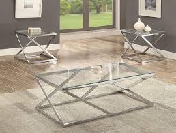 Modern 3 Pc Chrome Glass Coffee Table