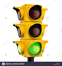 Yellow Traffic Light With Green Color 3d Rendering Isolated