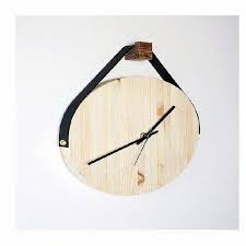 Rustic Wood Wall Clock With Leather