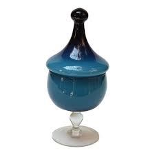 Vintage Empoli Blue Blown Glass Lidded