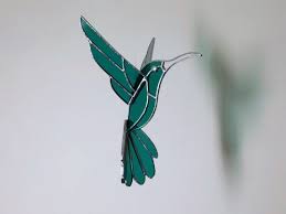 Teal 3d Stained Glass Humming Bird Hand