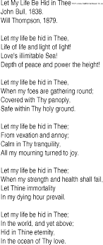 Hymn And Gospel Song Lyrics For Let My Life Be Hid In Thee