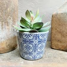 Tile Print Rustic Indoor Plant Pot