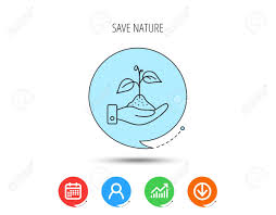 Save Nature Icon Hand With Plant Sprout Sign Ecology Environment