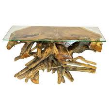Large Console Table Teak Root Glass