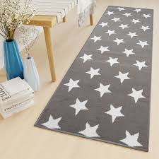 star print rug hallway runner grey non