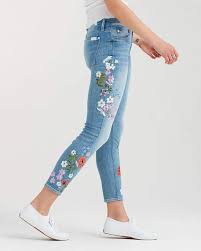 7 For All Mankind Ankle Skinny With Floral Embroidery In