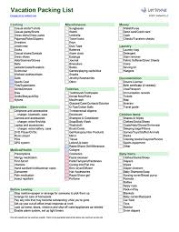 Free Printable Vacation Packing List Pdf From Vertex42 Com