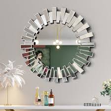 Silver Round Sun Wall Mirror Decor Art