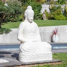 seated buddha white fibreglass garden