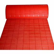 red plastic floor mat