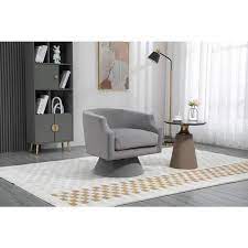 Gray Velvet Fabric 360 Swivel Barrel Chair Accent Sofa Modern Round Sofa Oversized Arm Chair Lounge Chair