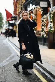 Black Winter Coat With Structured Bag