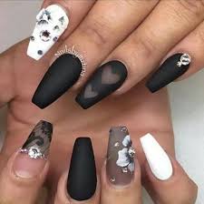 black and white acrylic coffin nails ideas