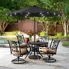 Sonkuki 9 Ft Solar Lighted Led Outdoor Patio Market Table Umbrella In Black Uv Resistant Canopy And Tilt On