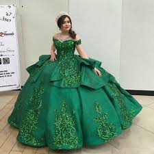 3.5 out of 5 stars 3. Emerald Green Sequin Quinceanera Dresses Applique Ruffles Off Shoulder Prom Gown 155 02 Picclick