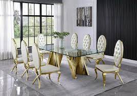 Andrea Glass Top Gold Base 9pc Dining