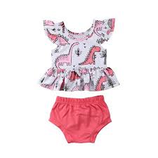 Summer Toddler Baby Girl Dinosaur Clothes Fly Short Sleeve Top Mini Dress Bloomer Shorts Outfits