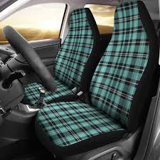 Turquoise Plaid Car Seat Covers Set Suv