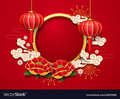 2019 New Year Template Chinese Lantern Flowers Vector Image