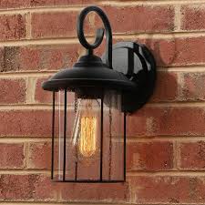 Uolfin Black Outdoor Wall Lantern Sconce Tora 1 Light Modern Industrial Cage Outdoor Wall Light With Seeded Glass Shade