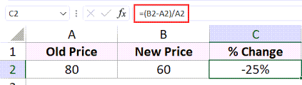 calculate percene change in excel