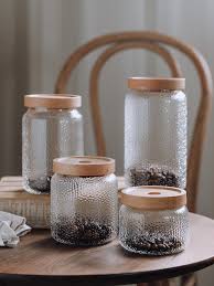 Textured Glass Jars With Wooden Lid