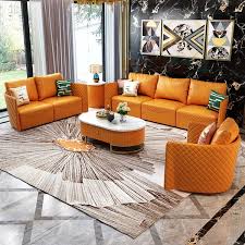 orange faux leather sofa set