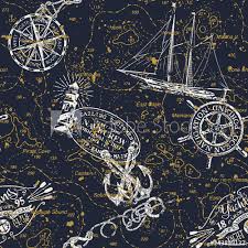 Grunge Vintage Nautical Chart With Marine Badges And