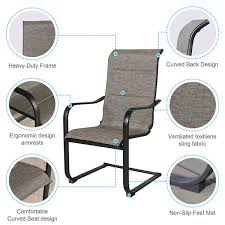 Ulax Furniture C Spring Rocking Padded Sling Steel Patio Outdoor Dining Chair 2 Pack