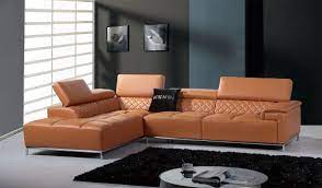 36 orange leather foam metal and wood sectional sofa